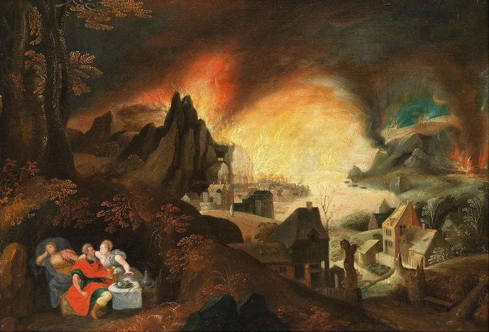 Lot e le figlie prima di bruciare Sodoma e Gomorra - attribuito